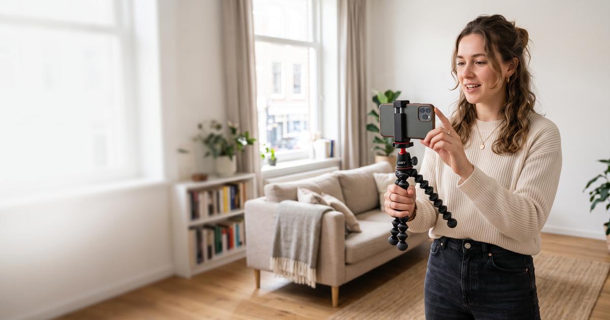 Phone screen showing camera controls while filming